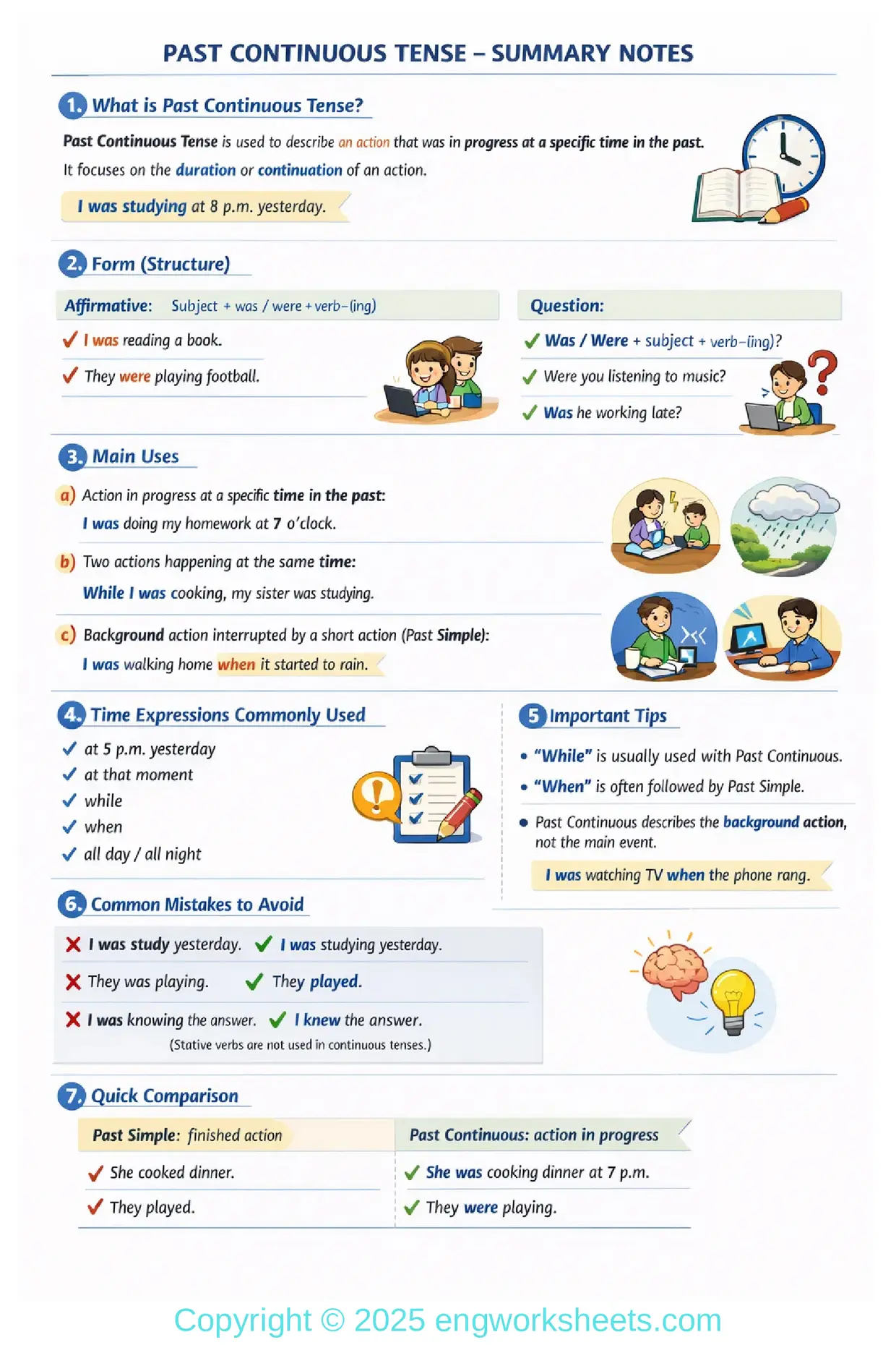 Past Continuous Tense Worksheet and Grammar Practice