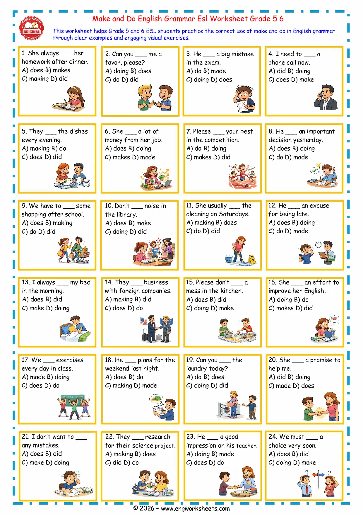 Make and Do English Grammar Practice Grade 5 6 Worksheet Preview