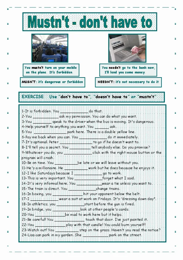 Mustn't Or Don't Have To Worksheet Preview