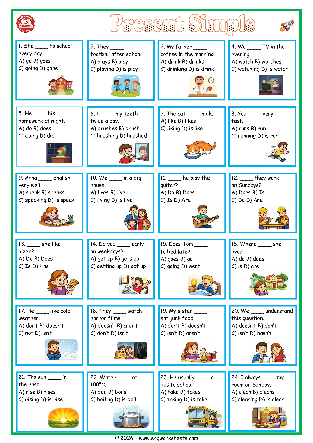 Present Simple Tense Questions and Answers Worksheet for ESL Students