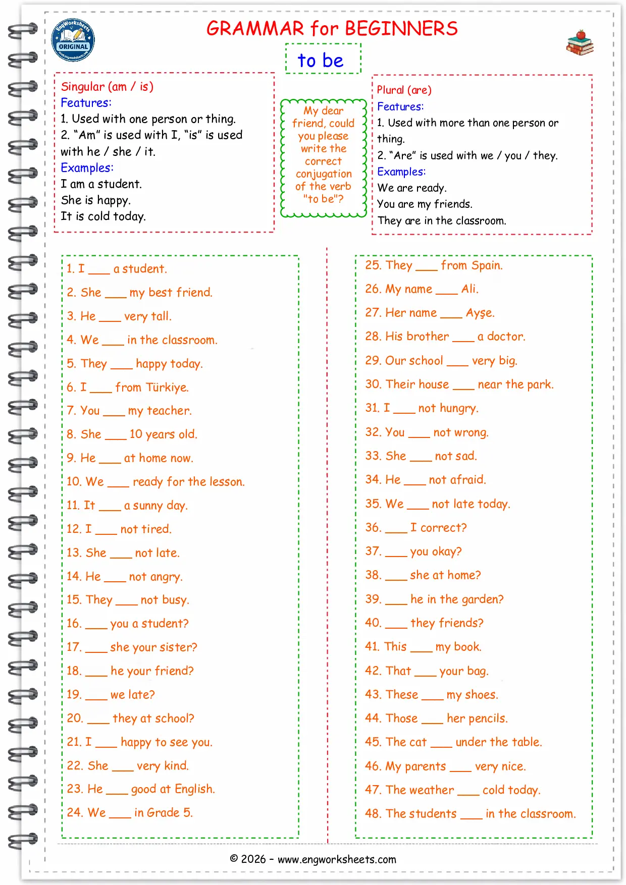 Grammar for Beginners To Be ESL English Worksheets Grade 5 Worksheet Preview