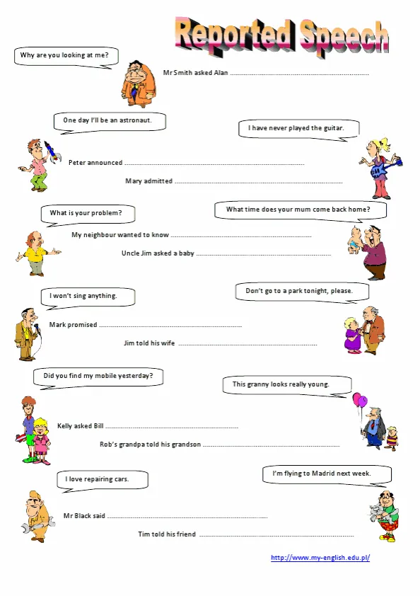 Reported Speech Worksheet Preview