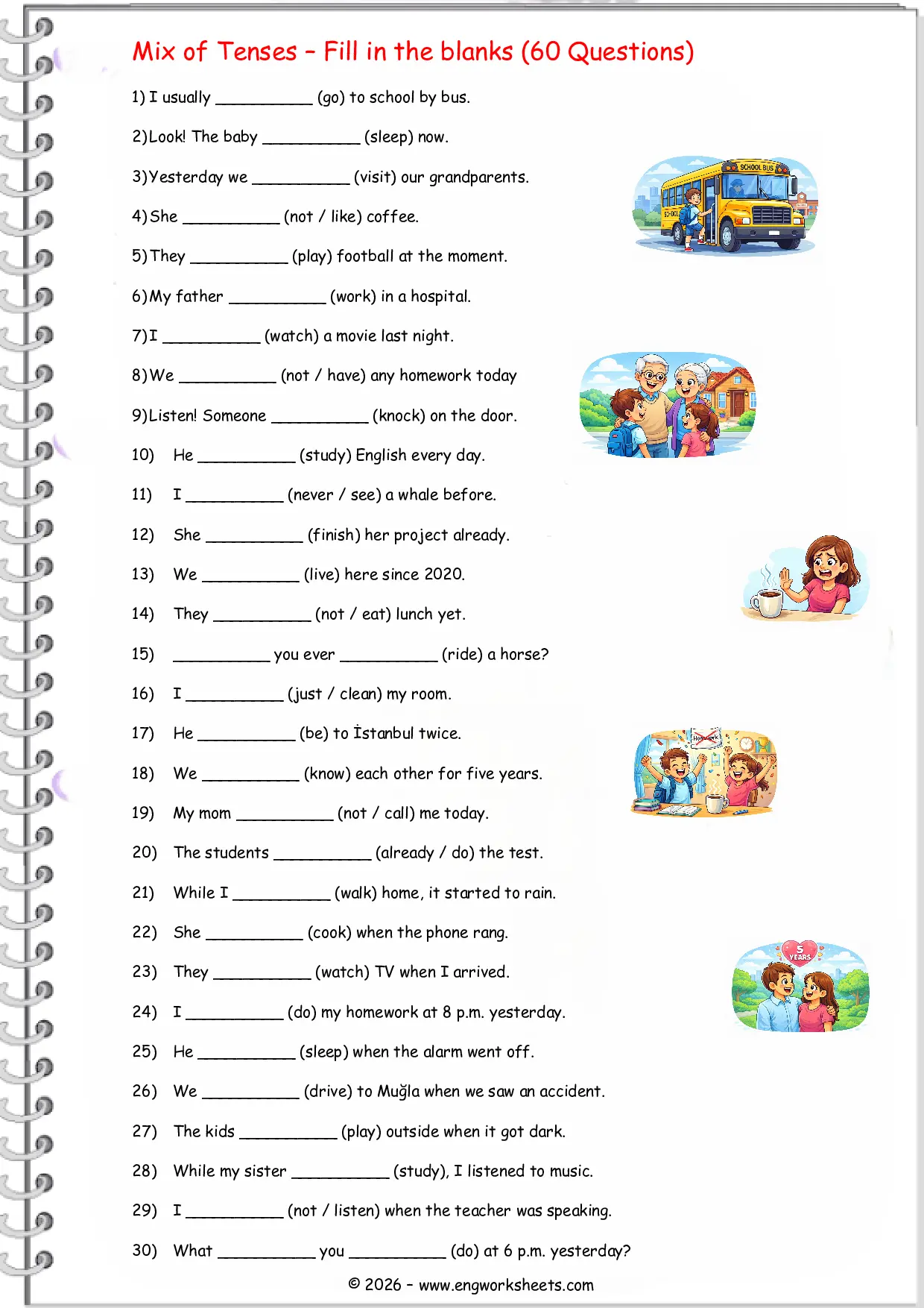 Mix of Tenses Worksheet PDF Fill in the Blanks Questions