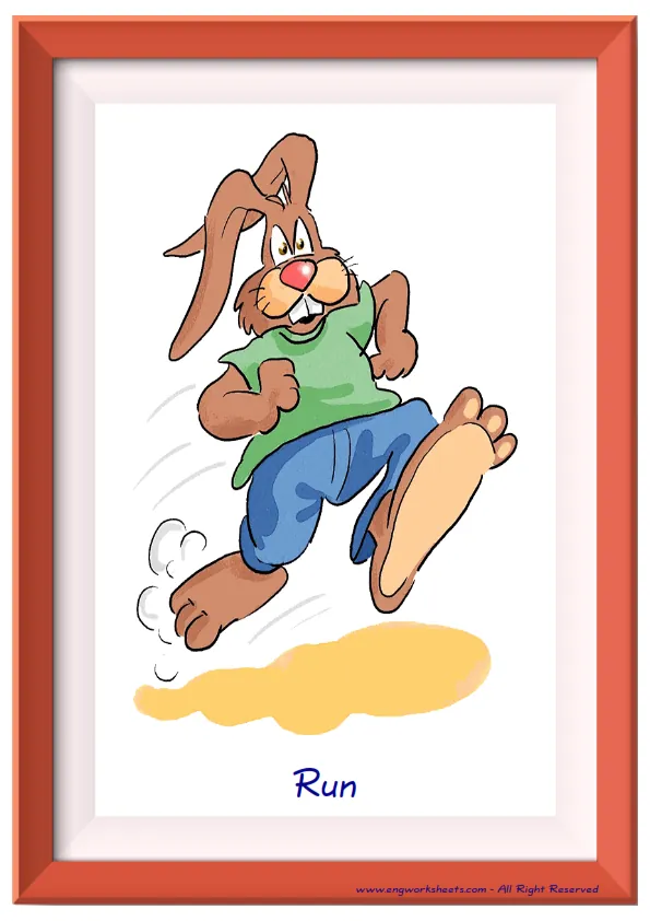 Full page ESL Flashcard together with words containing Action Verbs picture for kids and teachers. Worksheet Preview