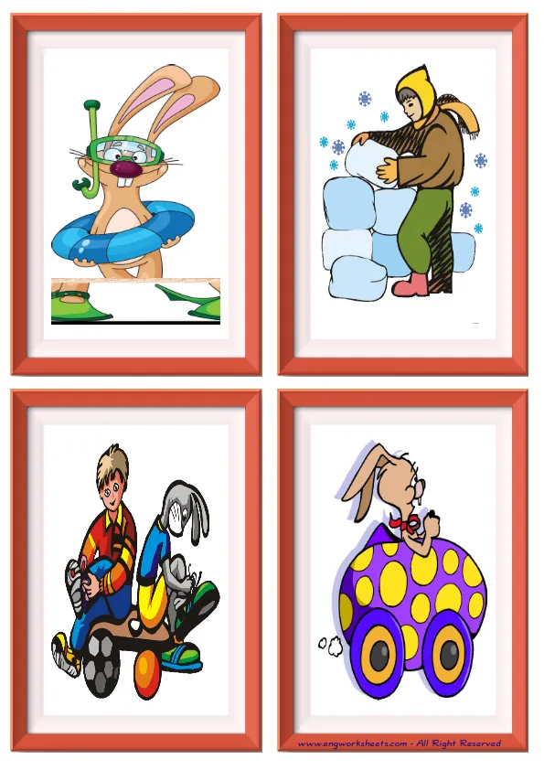 Quarter page ESL Flashcard without words containing Action Verbs picture for kids and teachers. Worksheet Preview