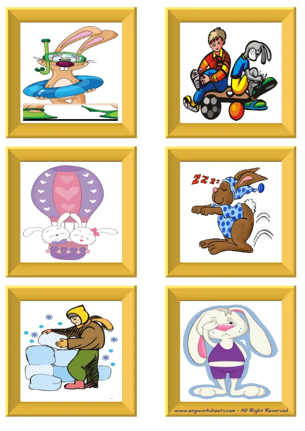 ESL Flashcard without words containing Action Verbs picture for kids and teachers. Worksheet Preview