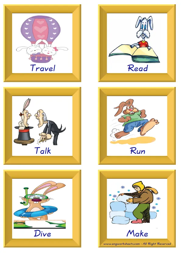 ESL Flashcard together with words containing Action Verbs picture for kids and teachers. Worksheet Preview