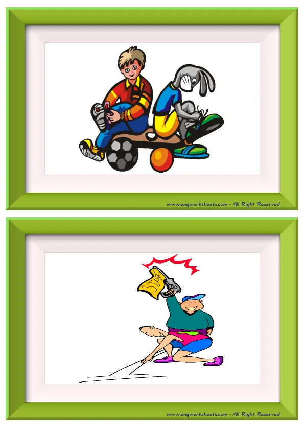 Half page ESL Flashcard without words containing Action Verbs picture for kids and teachers. Worksheet Preview