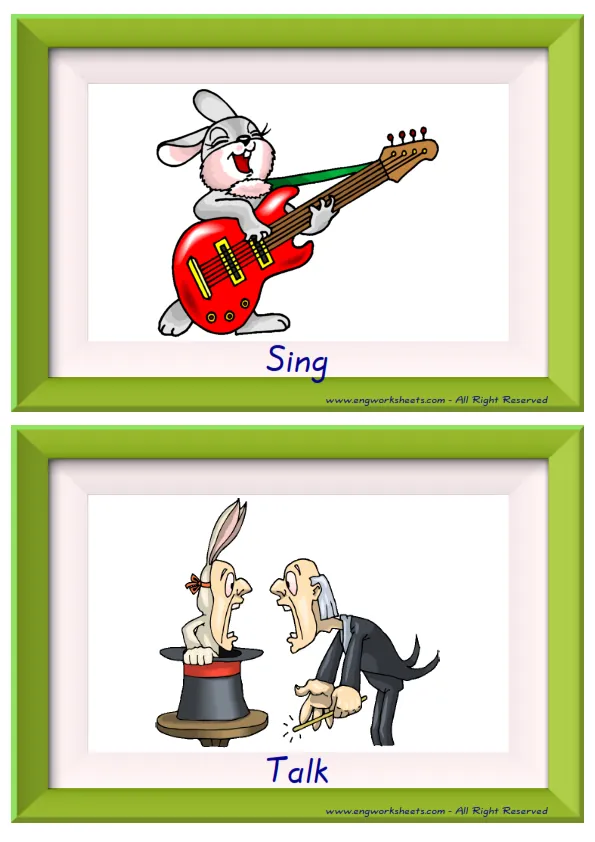 Half page ESL Flashcard together with words containing Action Verbs picture for kids and teachers. Worksheet Preview