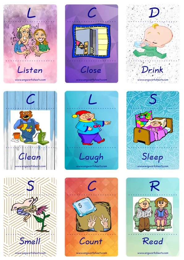 Mini size enjoyable ESL Flashcard Action Verbs for kids and teachers. Worksheet Preview