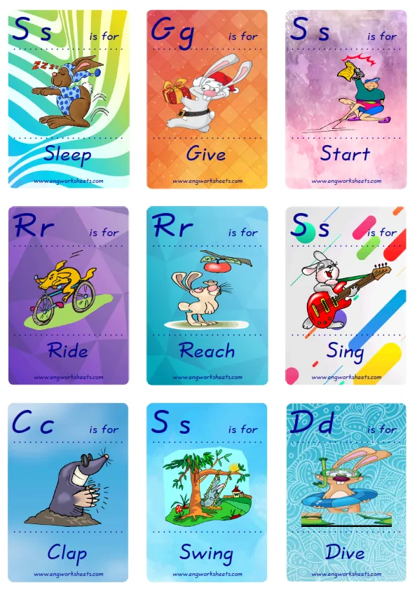 Mini size ESL Flashcard Action Verbs for kids and teachers. Worksheet Preview