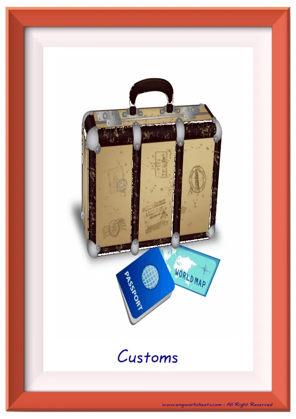 Full page ESL Flashcard together with words containing Airport picture for kids and teachers. Worksheet Preview