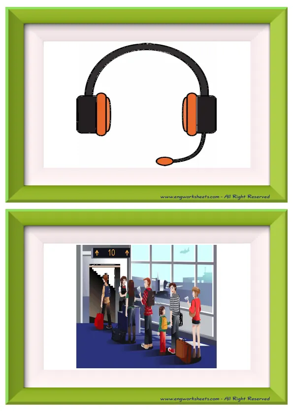 Half page ESL Flashcard without words containing Airport picture for kids and teachers. Worksheet Preview