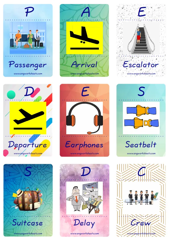 Mini size enjoyable ESL Flashcard Airport for kids and teachers. Worksheet Preview