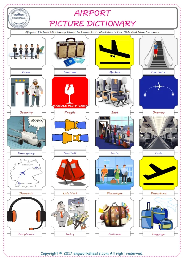 Airport English Worksheet for Kids ESL Printable Picture Dictionary Worksheet Preview