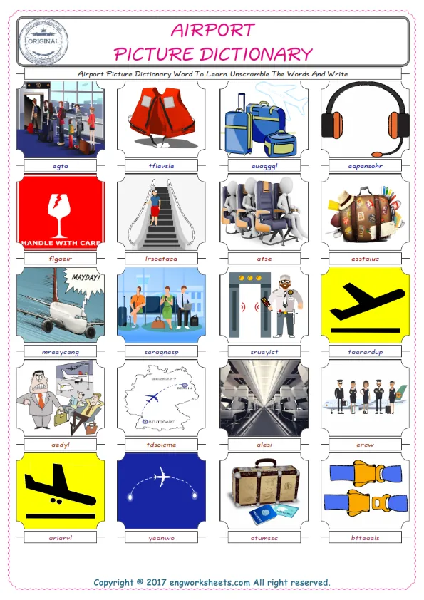 Airport ESL Worksheets For kids, the exercise worksheet of finding the words given complexly and supplying the correct one. Worksheet Preview