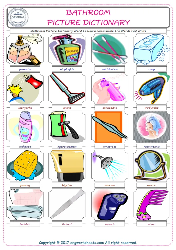 Bathroom ESL Worksheets For kids, the exercise worksheet of finding the words given complexly and supplying the correct one. Worksheet Preview