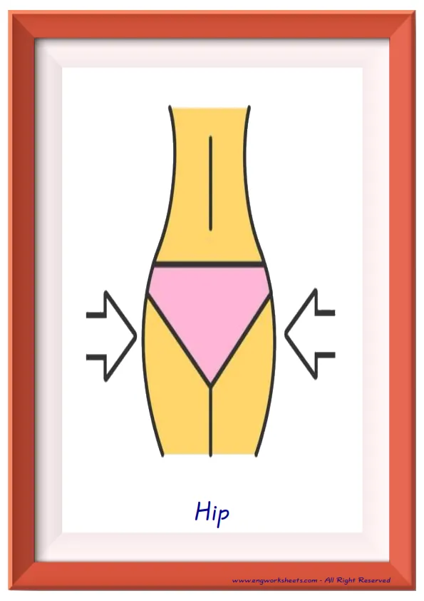 Full page ESL Flashcard together with words containing Body Parts picture for kids and teachers.