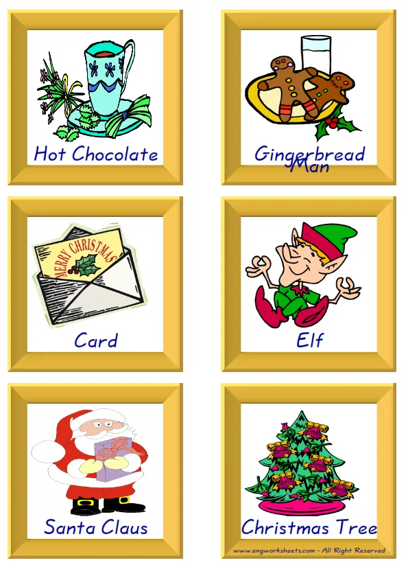 ESL Flashcard together with words containing Christmas picture for kids and teachers. Worksheet Preview