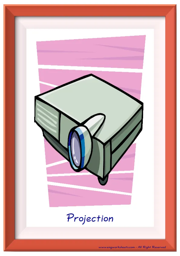 Full page ESL Flashcard together with words containing Classroom Object picture for kids and teachers. Worksheet Preview