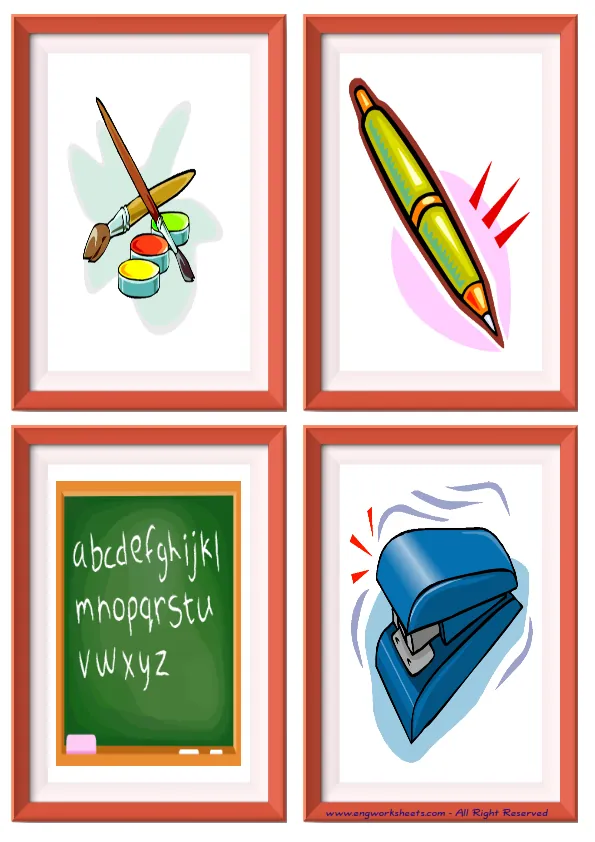 Quarter page ESL Flashcard without words containing Classroom Object picture for kids and teachers. Worksheet Preview
