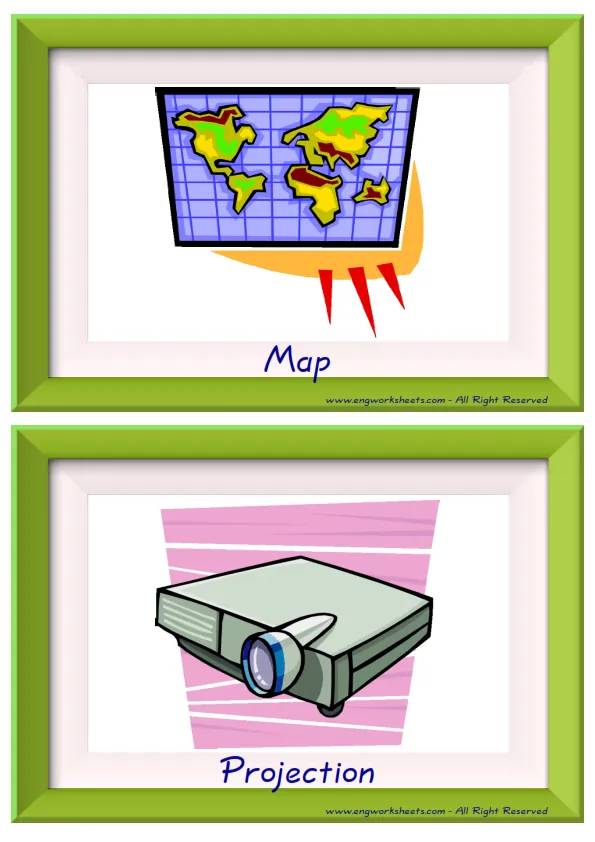 Half page ESL Flashcard together with words containing Classroom Object picture for kids and teachers. Worksheet Preview