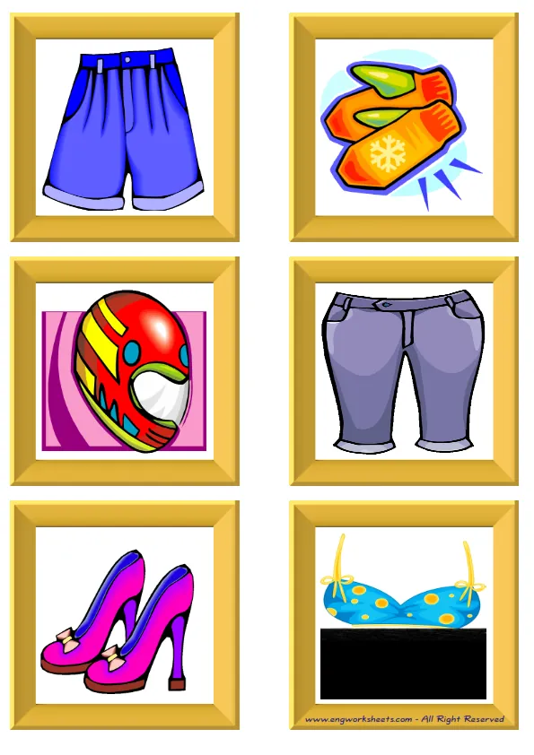 ESL Flashcard without words containing Clothes picture for kids and teachers. Worksheet Preview