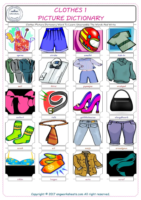 Clothes ESL Worksheets For kids, the exercise worksheet of finding the words given complexly and supplying the correct one. Worksheet Preview