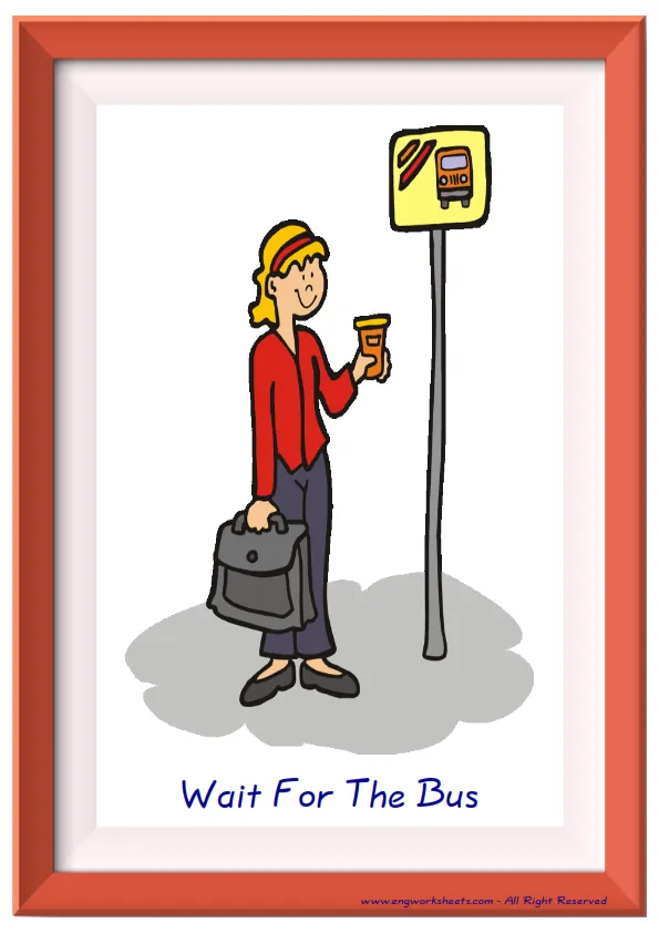 Full page ESL Flashcard together with words containing Daily Routine picture for kids and teachers.