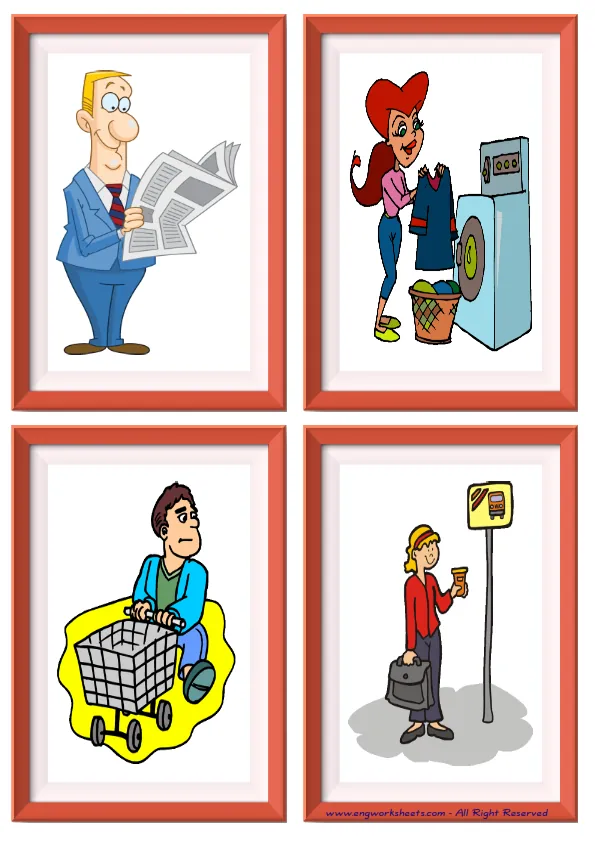 Quarter page ESL Flashcard without words containing Daily Routine picture for kids and teachers.