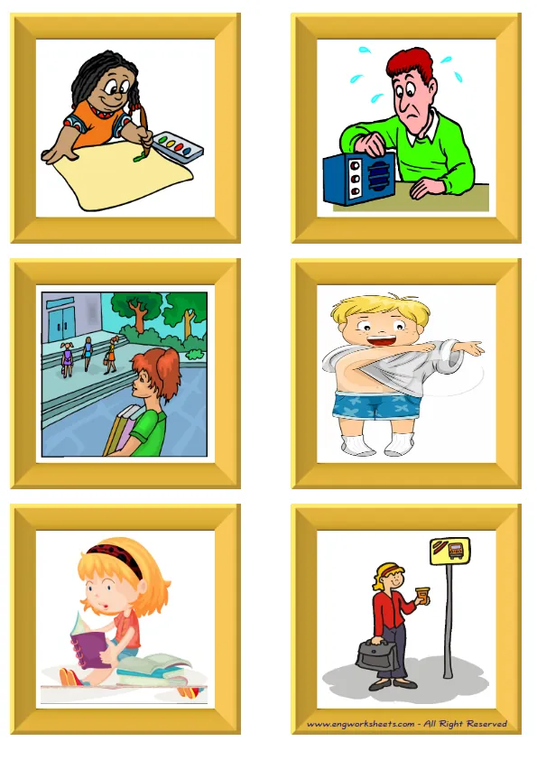 ESL Flashcard without words containing Daily Routine picture for kids and teachers.