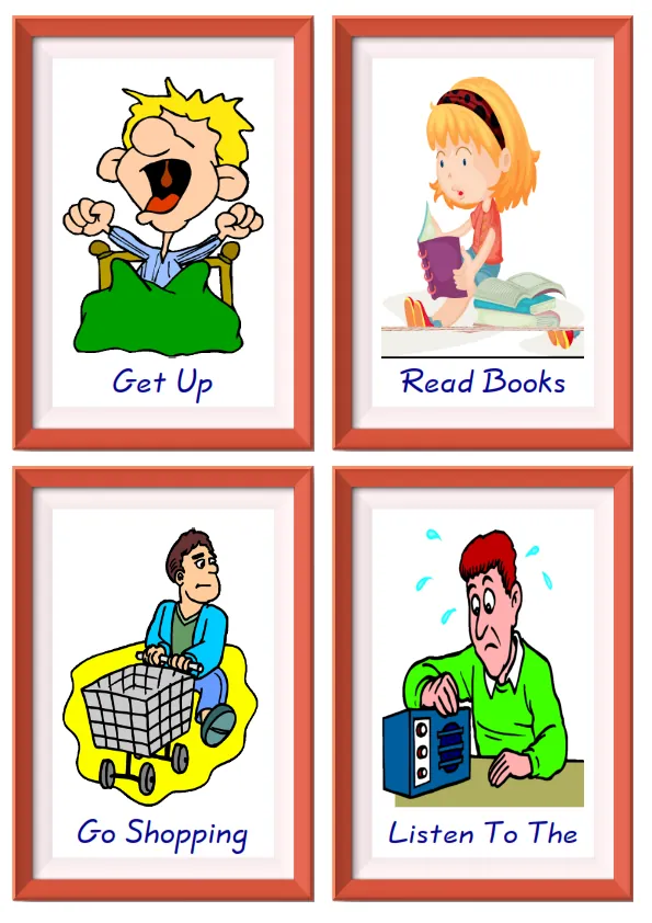 Quarter page ESL Flashcard together with words containing Daily Routine picture for kids and teachers.