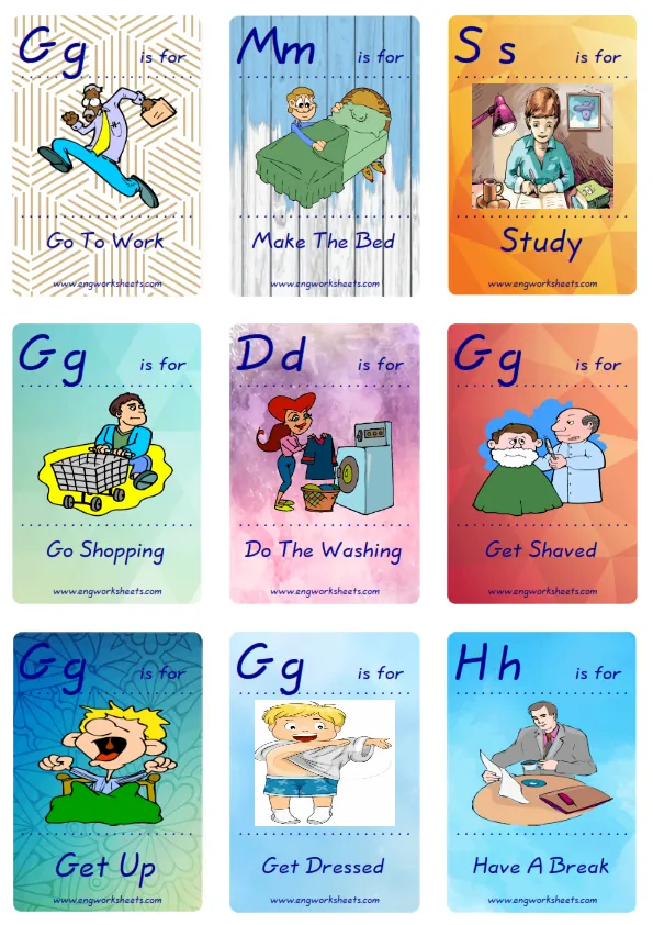 Mini size ESL Flashcard Daily Routine for kids and teachers.