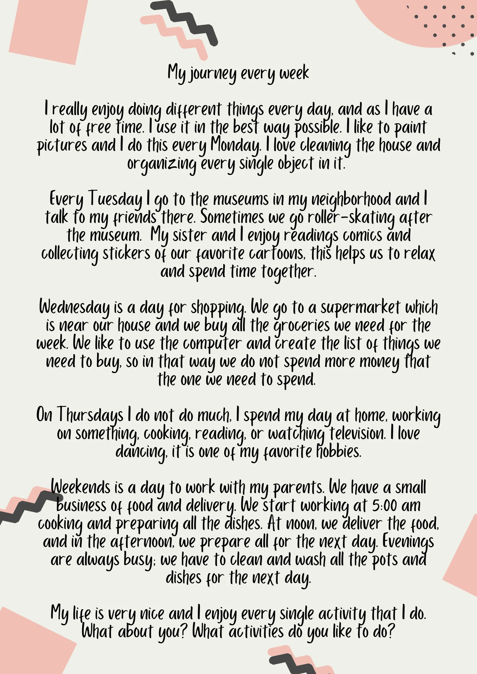 Reading Comprehension Worksheets - My Day.