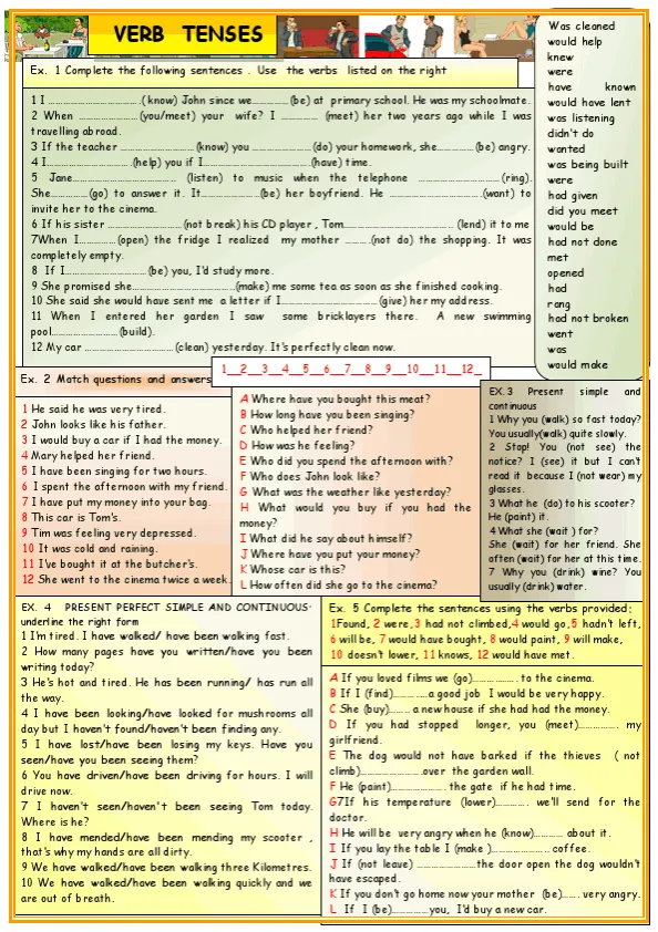 Verb Tenses Practice Worksheet Preview
