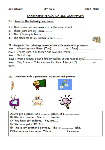 Possessive Pronouns And Adjectives