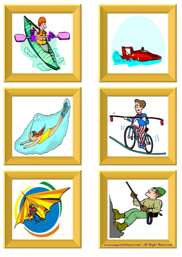 ESL Flashcard without words containing Extreme Sports Water-Air picture for kids and teachers. Worksheet Preview