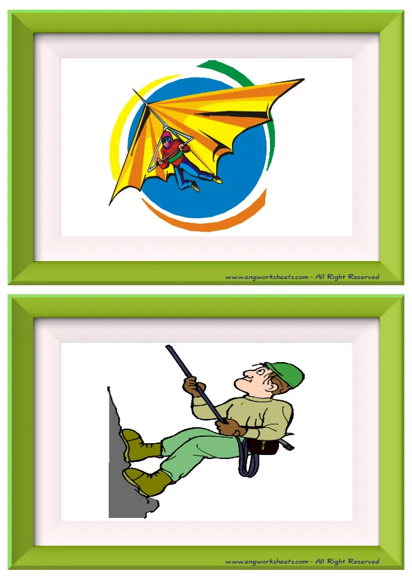 Half page ESL Flashcard without words containing Extreme Sports Water-Air picture for kids and teachers. Worksheet Preview