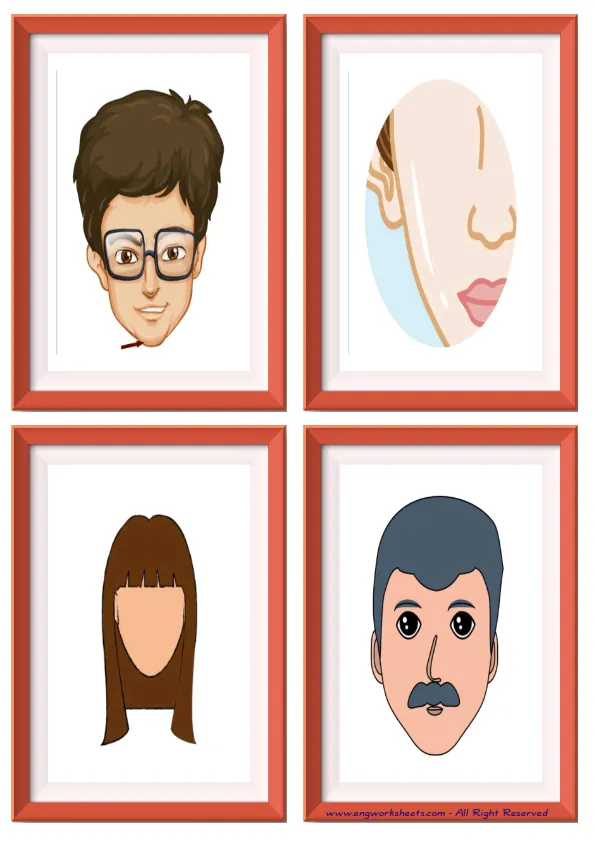 Quarter page ESL Flashcard without words containing Face Parts picture for kids and teachers. Worksheet Preview