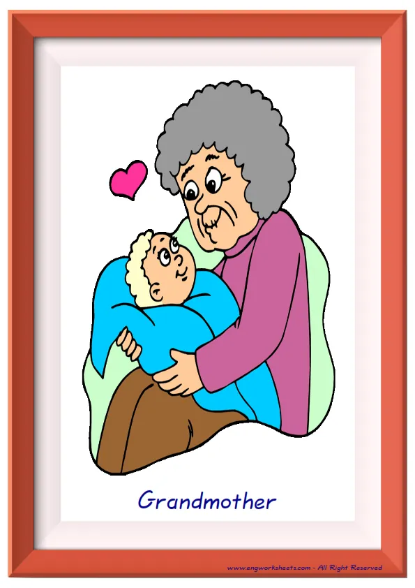 Full page ESL Flashcard together with words containing Family Member picture for kids and teachers. Worksheet Preview