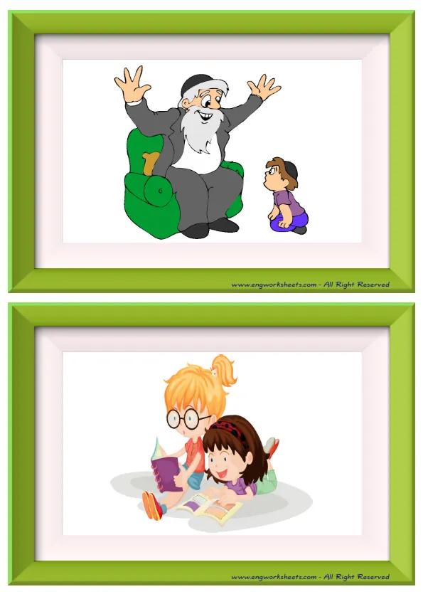 Half page ESL Flashcard without words containing Family Member picture for kids and teachers. Worksheet Preview