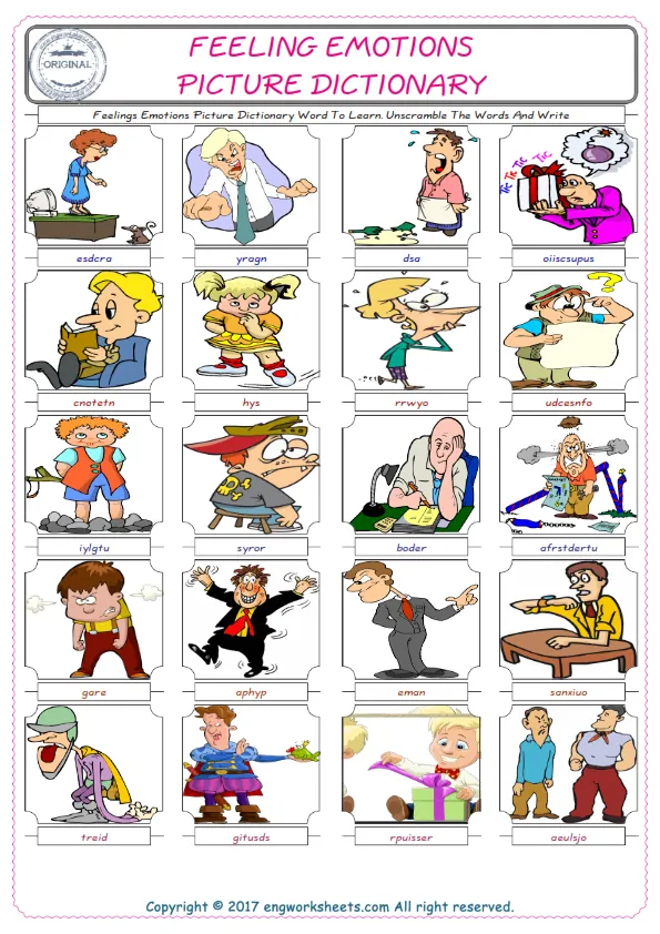 Feelings Emotions ESL Worksheets For kids, the exercise worksheet of finding the words given complexly and supplying the correct one. Worksheet Preview