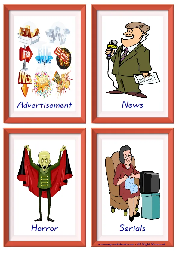 Quarter page ESL Flashcard together with words containing Films Movies picture for kids and teachers. Worksheet Preview