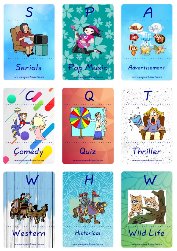 Mini size enjoyable ESL Flashcard Films Movies for kids and teachers. Worksheet Preview