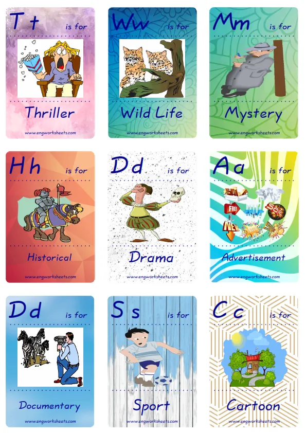 Mini size ESL Flashcard Films Movies for kids and teachers. Worksheet Preview