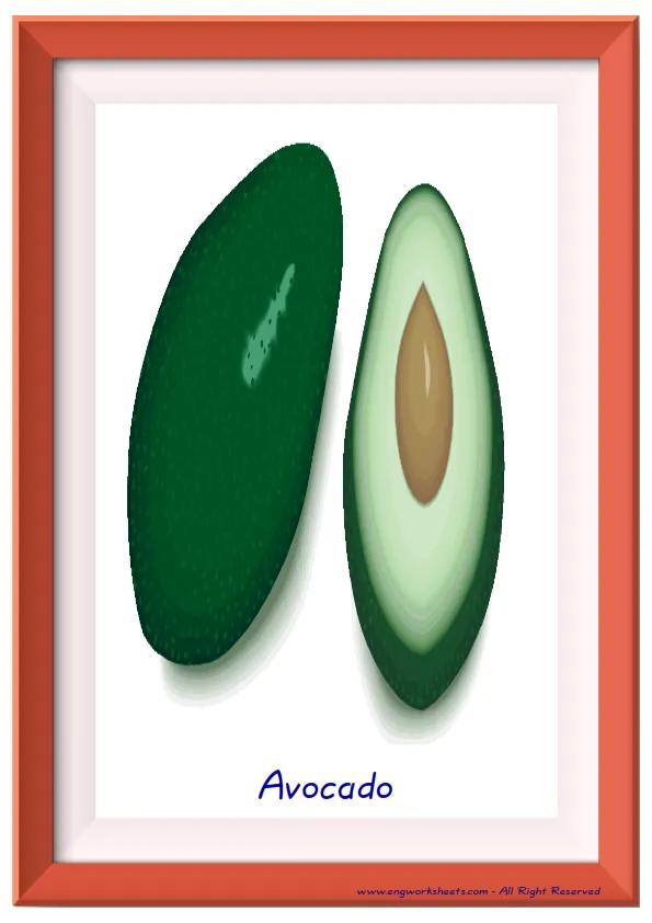 Full page ESL Flashcard together with words containing Fruits picture for kids and teachers.