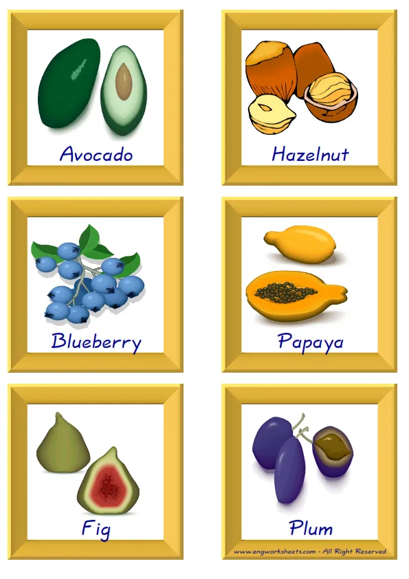 ESL Flashcard together with words containing Fruits picture for kids and teachers.