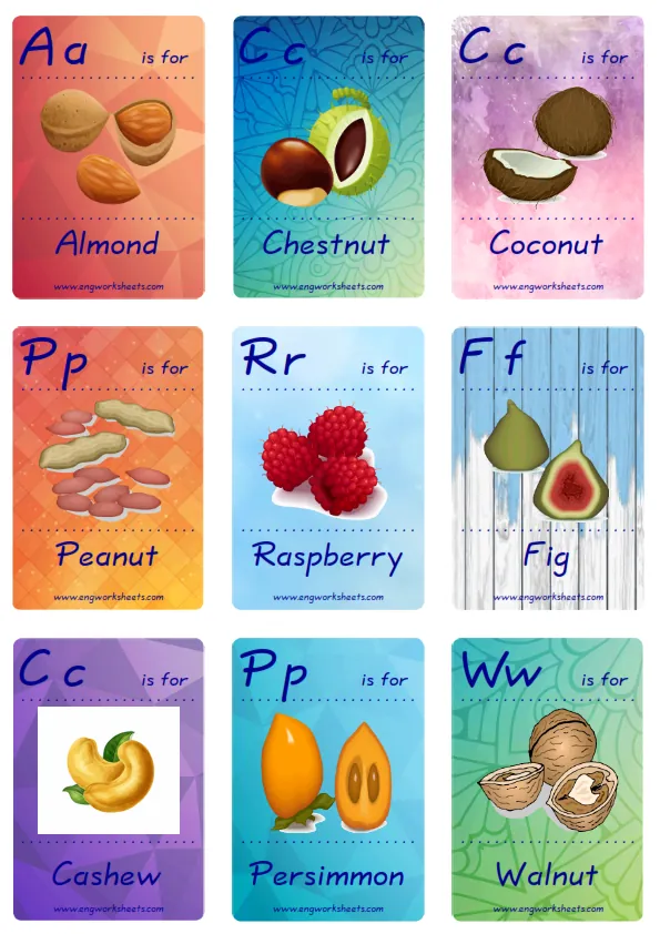 Mini size ESL Flashcard Fruits for kids and teachers.