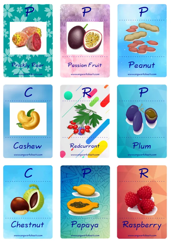 Mini size enjoyable ESL Flashcard Fruits for kids and teachers.