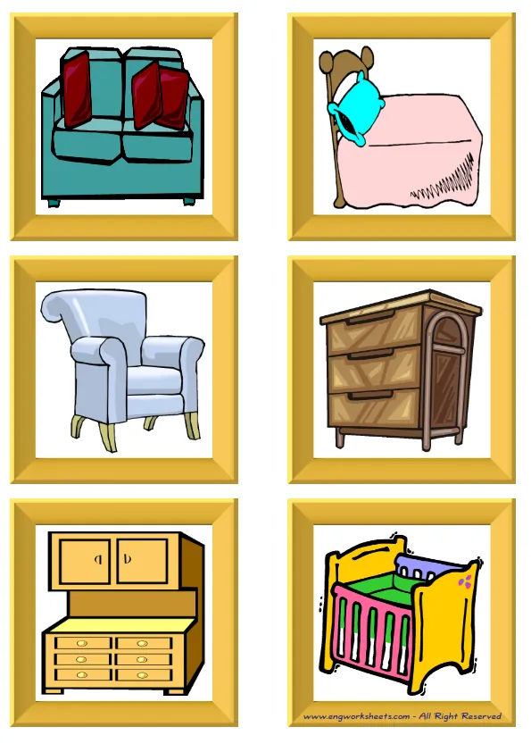 ESL Flashcard without words containing Furniture picture for kids and teachers. Worksheet Preview
